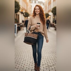 Nicole Miller New York Classic Black and Brown Shoulder Bag with Suede Accents